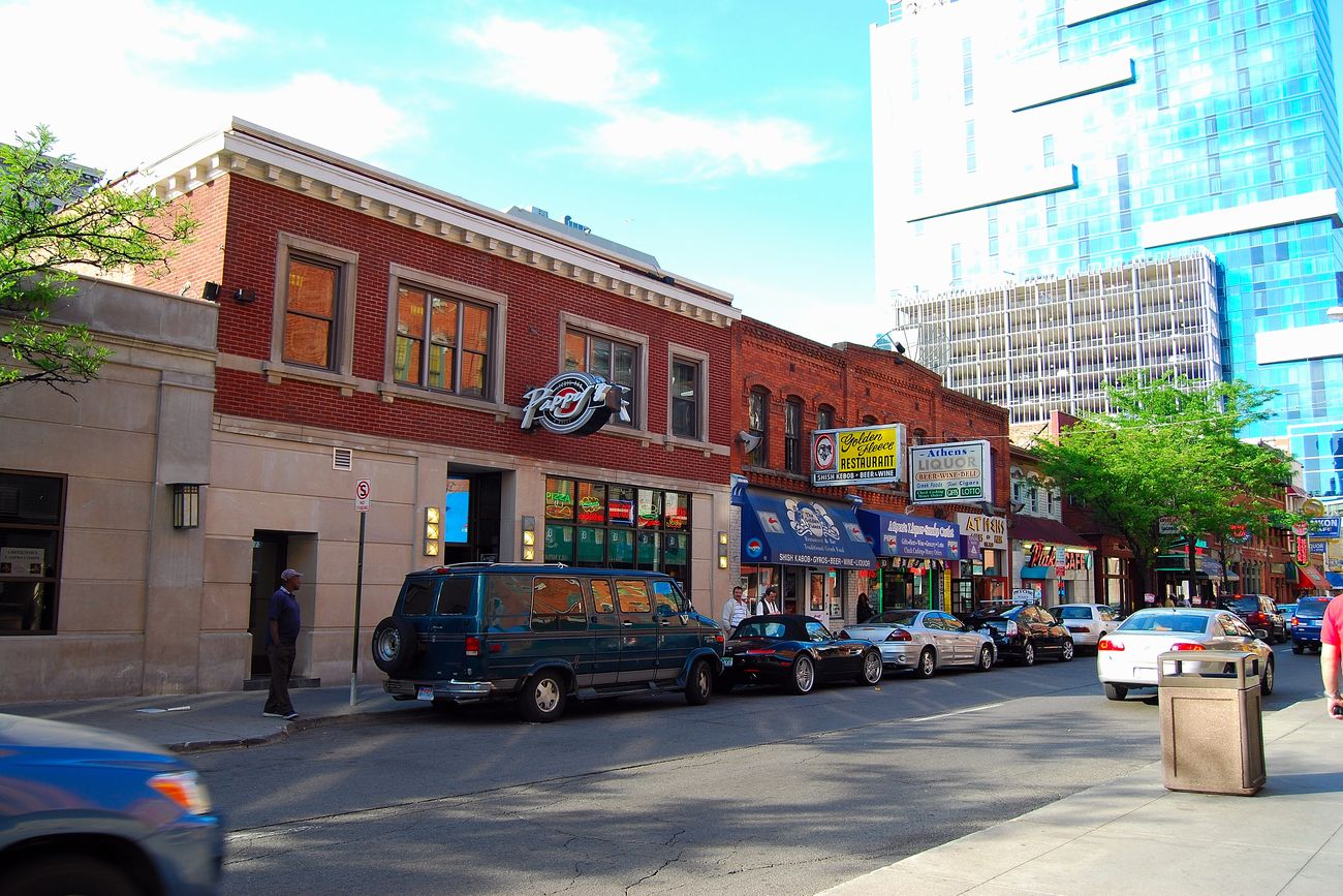 Shopfronts along Monroe Street in Greektown