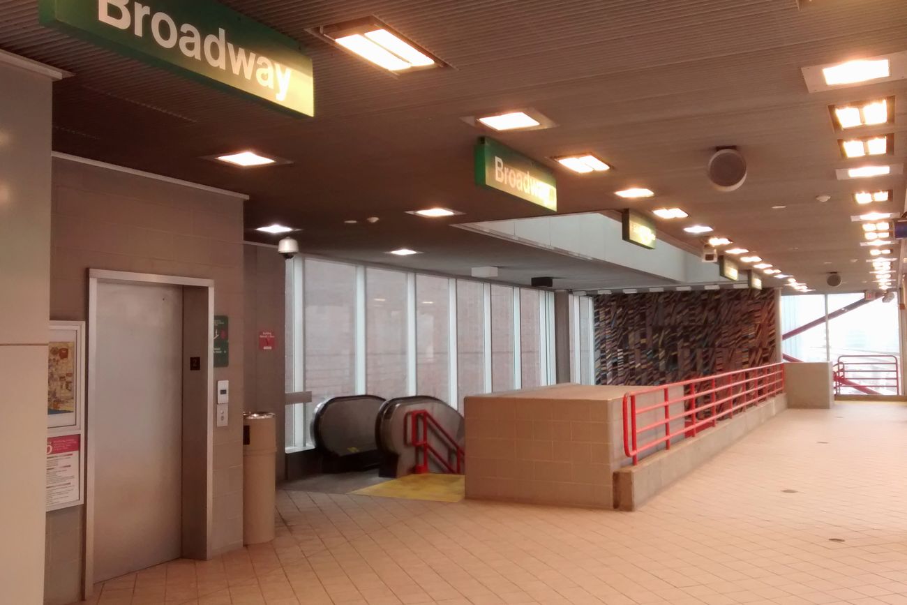 A platform inside a Detroit People Mover station
