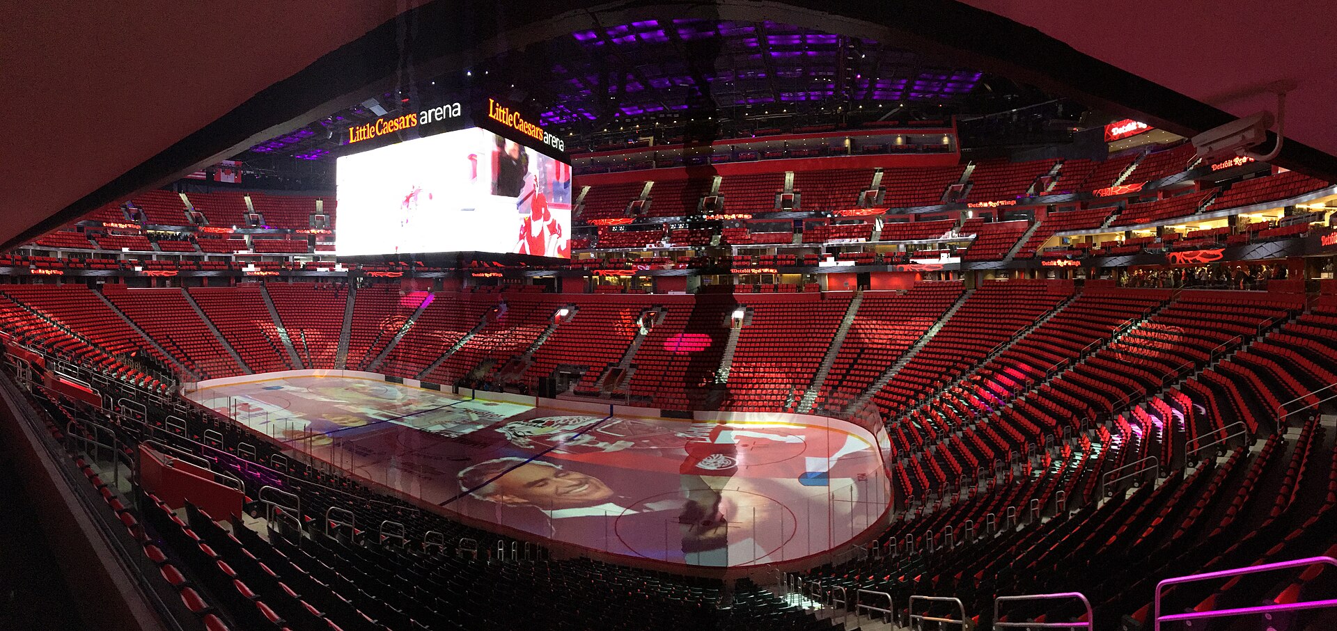 Interior of little Caesars arena panorama